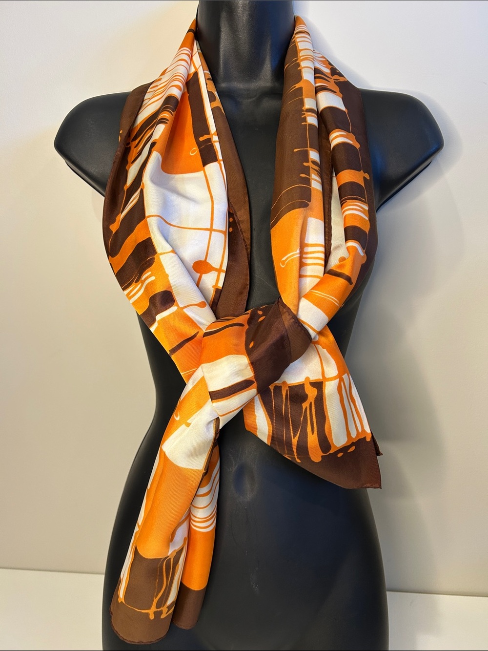 Vintage 70s Silk Twill Scarf Geometric Pop Art Mid Century Hand Rolled luxury